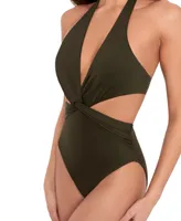 Lauren Ralph Women's Cutout Twist Halter Swimsuit