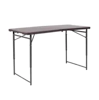 4-Foot Height Adjustable Bi-Fold Dark Gray Plastic Folding Table With Handle