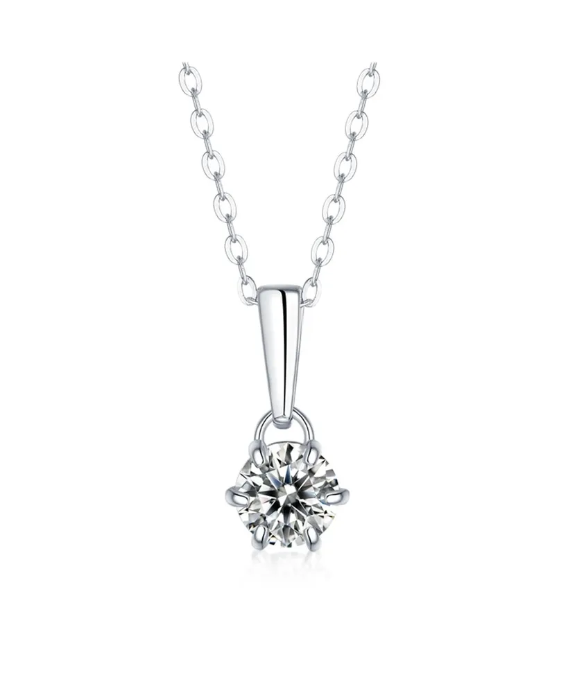 Sterling Silver White Gold Plated with 1ct Round Lab Created Moissanite Drop Solitaire Pendant Necklace