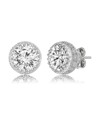 Sterling Silver White Gold Plated with 4ctw Lab Created Moissanite Solitaire Crown Pave Stud Earrings