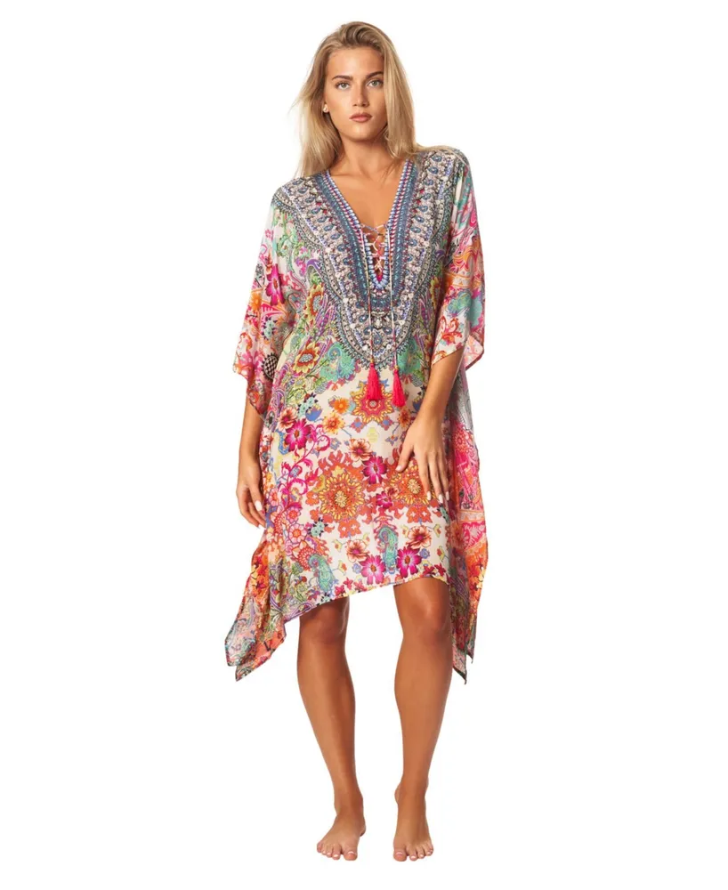 La Moda Clothing Women's Short Kaftan Cover Up Dress