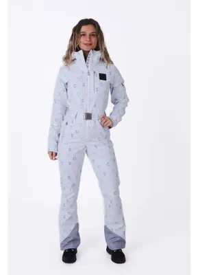 Women's White Oosc Print Chic Ski Suit