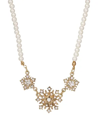 2028 Imitation Pearl Crystal Starburst Collar Necklace 