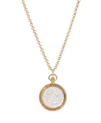 2028 Etched Glass Gold-Tone Round Pendant