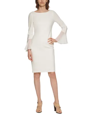 Calvin Klein Petite Chiffon-Sleeve Sheath Dress
