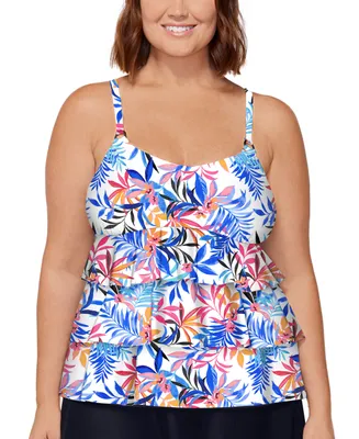 Island Escape Plus Printed Tiered Tankini Top, Created for Macy's