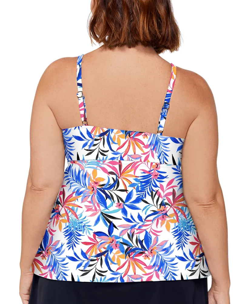 Island Escape Plus Printed Tiered Tankini Top, Created for Macy's