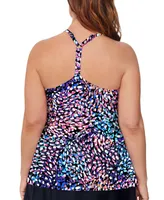 Island Escape Plus Printed Racerback Tankini Top, Created for Macy's