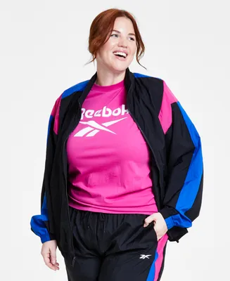 Reebok Plus Size Zip-Front Long-Sleeve Colorblocked Jacket