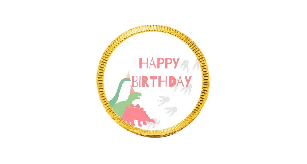 84 Pcs Pink Dinosaur Kid's Birthday Candy Party Favors Chocolate Coins with Gold Foil