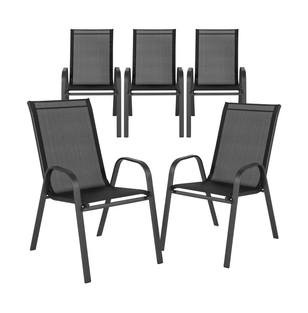 5 Pack. Outdoor Stack Chair With Flex Comfort Material And Metal Frame