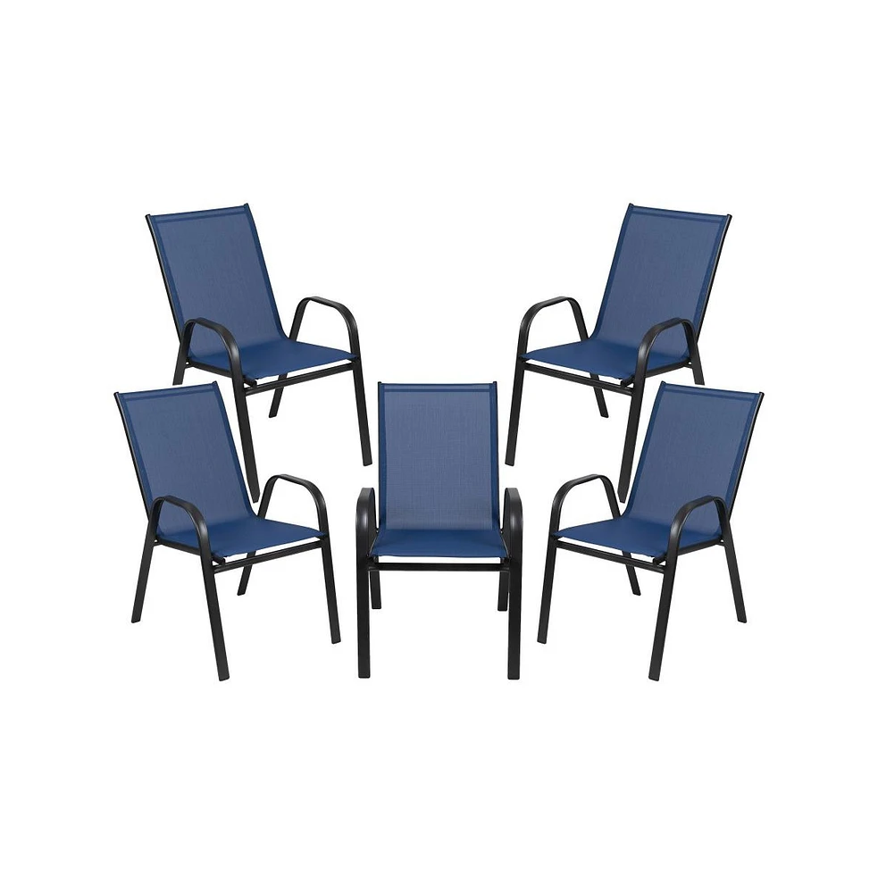 5 Pack. Outdoor Stack Chair With Flex Comfort Material And Metal Frame
