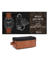 American Exchange Men's Quartz Cognac Polyurethane Leather Watch 48mm Gift Set