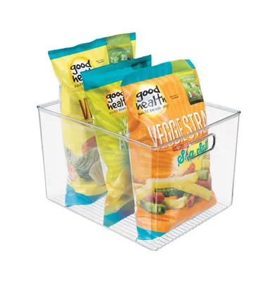 mDesign Plastic Kitchen Pantry Storage Organizer Container Bin, Handles - Clear