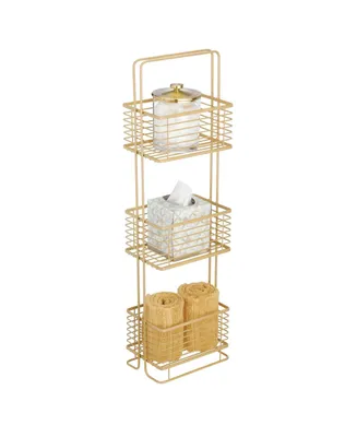 mDesign Slim Metal Wire 3-Tier Standing Bathroom Storage Basket Unit, Soft Brass