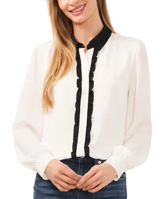CeCe Women's Collared Ruffled Button-Front Blouse