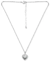 Giani Bernini Cubic Zirconia Textured Heart Pendant Necklace Sterling Silver, 16" + 2" extender, Created for Macy's