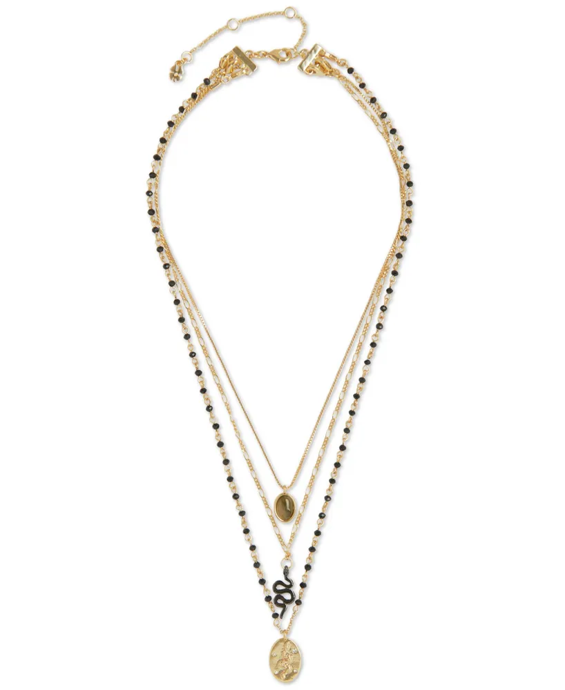 Lucky Brand Gold-Tone Mixed Stone & Snake Convertible Layered Pendant Necklace, 16" + 3" extender