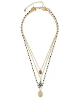 Lucky Brand Gold-Tone Mixed Stone & Snake Convertible Layered Pendant Necklace, 16" + 3" extender