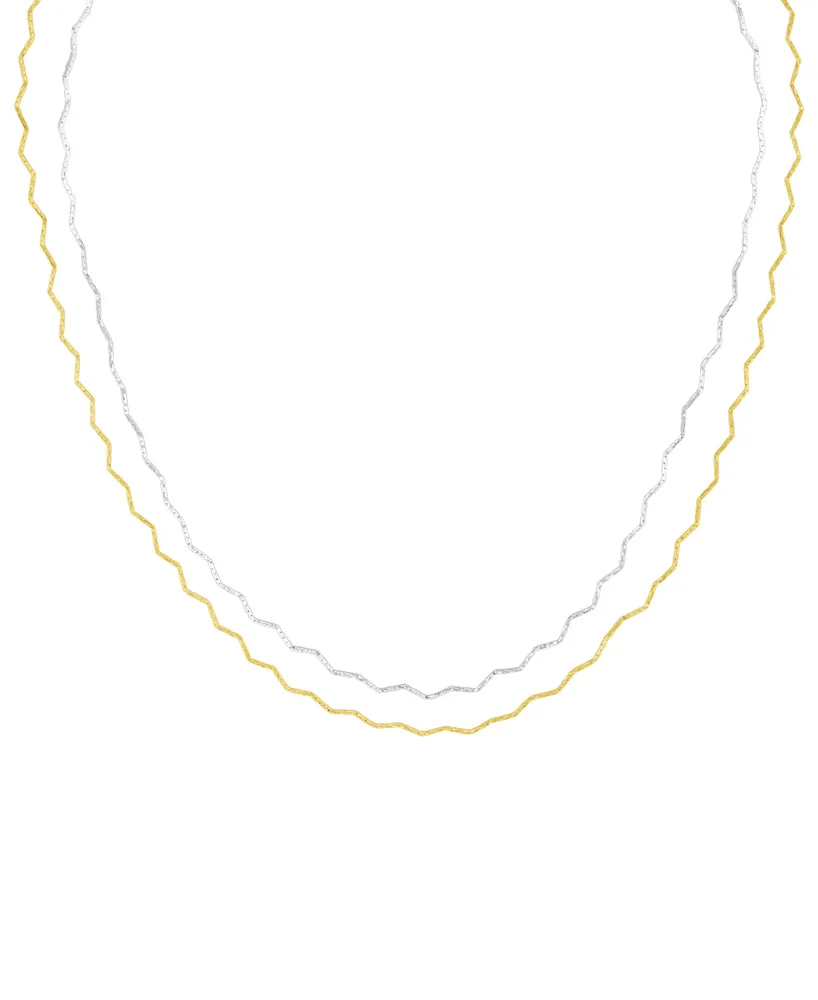 And Now This Silver-Plated and 18K Gold-Plated Zigzag Double Strand Chain Necklace