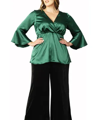 Women's Plus Honey Satin Bell Sleeve Top