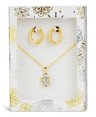 Sterling Forever Hoop and Cubic Zirconia Pendanet Necklace Peace & Joy Gift Set