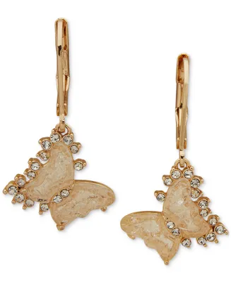 lonna & lilly Gold-Tone White Pave Butterfly Drop Earrings