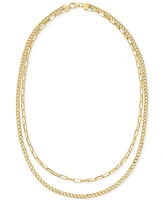 Polished Paperclip & Curb Link Chain 18" Layered Necklace in 10k Gold