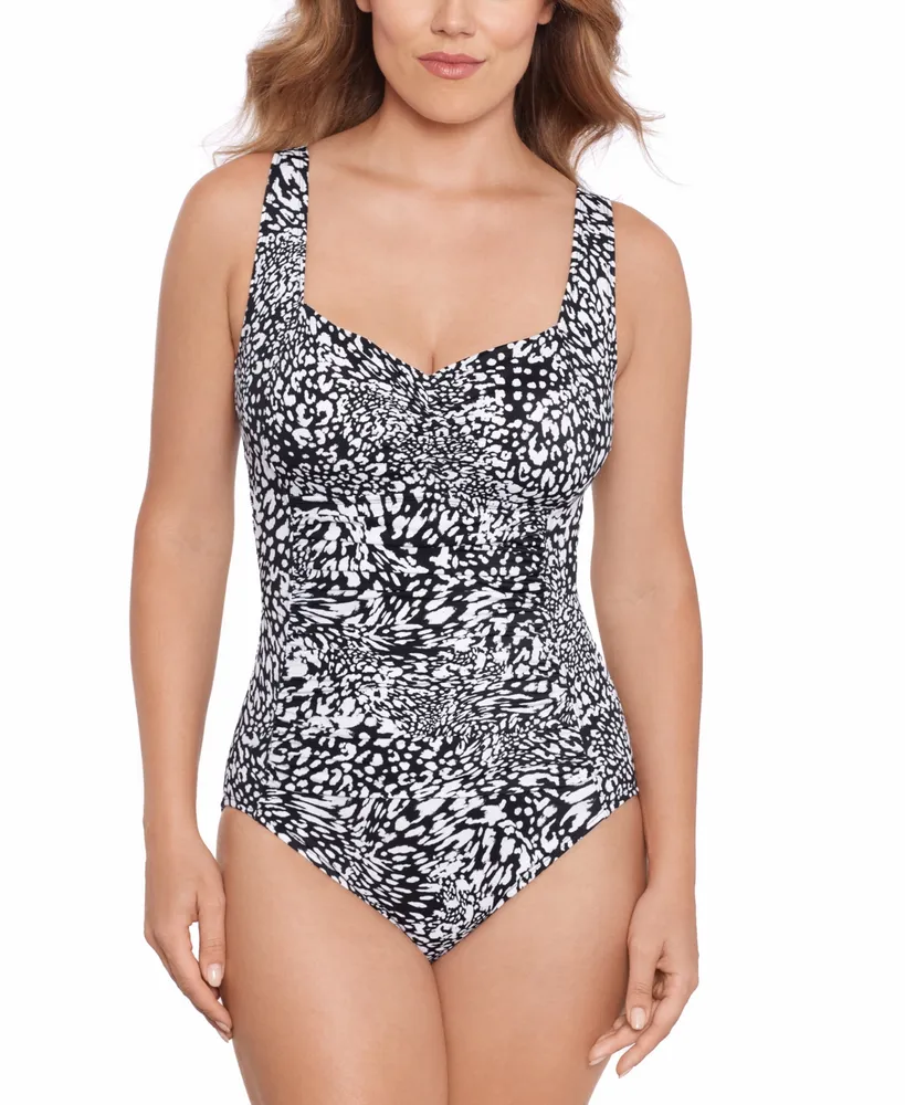 Swim Solutions Women's Printed Ruched-Front One Piece Swimsuit, Created for Macy's