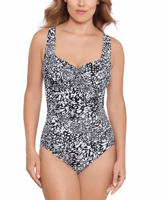 Swim Solutions Women's Printed Ruched-Front One Piece Swimsuit, Created for Macy's