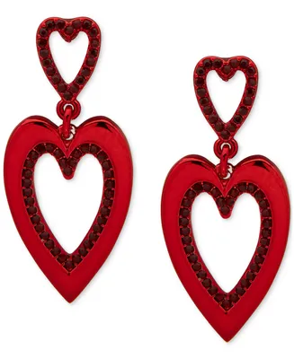 Karl Lagerfeld Paris Pave Heart Double Drop Earrings