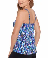 Swim Solutions Women's Printed Pleated Tankini Top, Created for Macy's