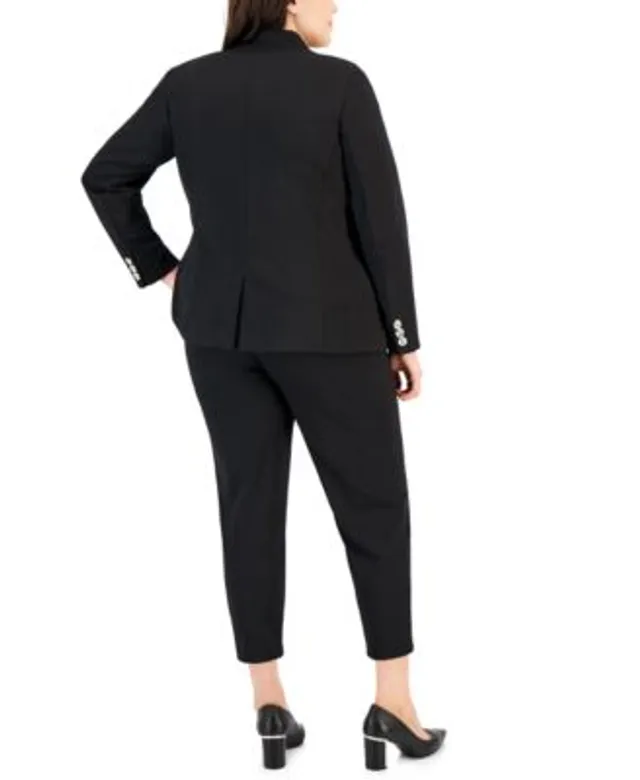 Tahari ASL Women's Faux Double-Breasted Blazer, Round-Neck Short-Sleeve  Sweater Top & Mid-Rise Ponte Ankle Pants - Macy's