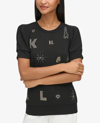 Karl Lagerfeld Paris Women's Embellished-Logo Knit Top