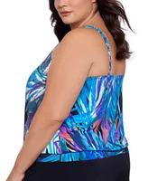 Swim Solutions Plus Printed Blouson Tankini Top, Created for Macy's