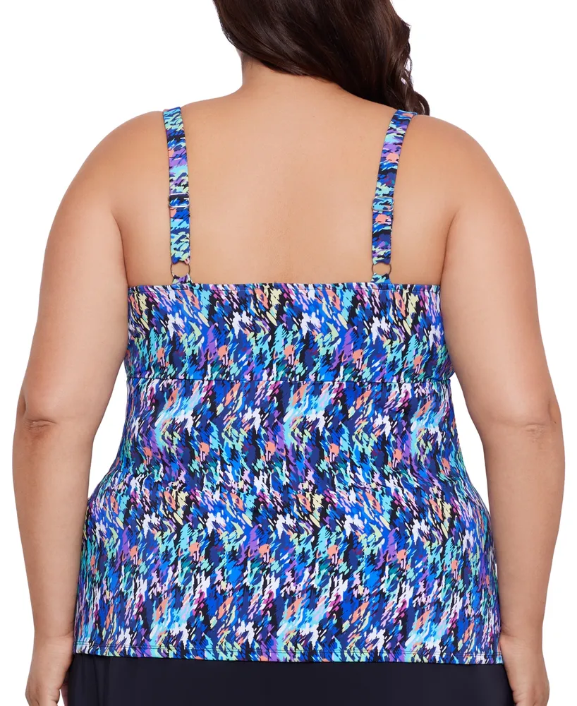 Swim Solutions Plus Printed Tiered Tankini Top, Created for Macy's