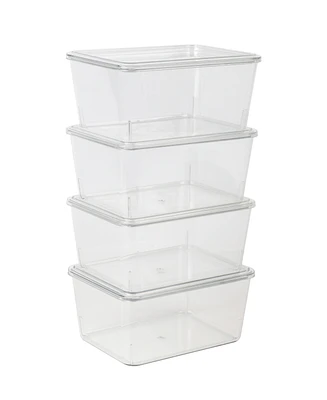 Martha Stewart Brody 4 Pack Stackable Plastic Storage Box with Lids Office Desktop Organizers, 6.75" x 5"
