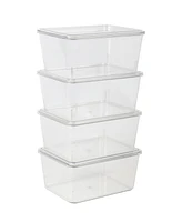 Martha Stewart Brody 4 Pack Stackable Plastic Storage Box with Lids Office Desktop Organizers, 6.75" x 5"