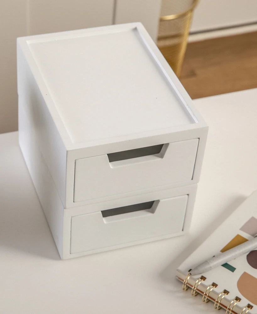 Martha Stewart Weston 2 compartments Stackable Engineered Wood Boxes with Drawers, Office Desktop Organizers