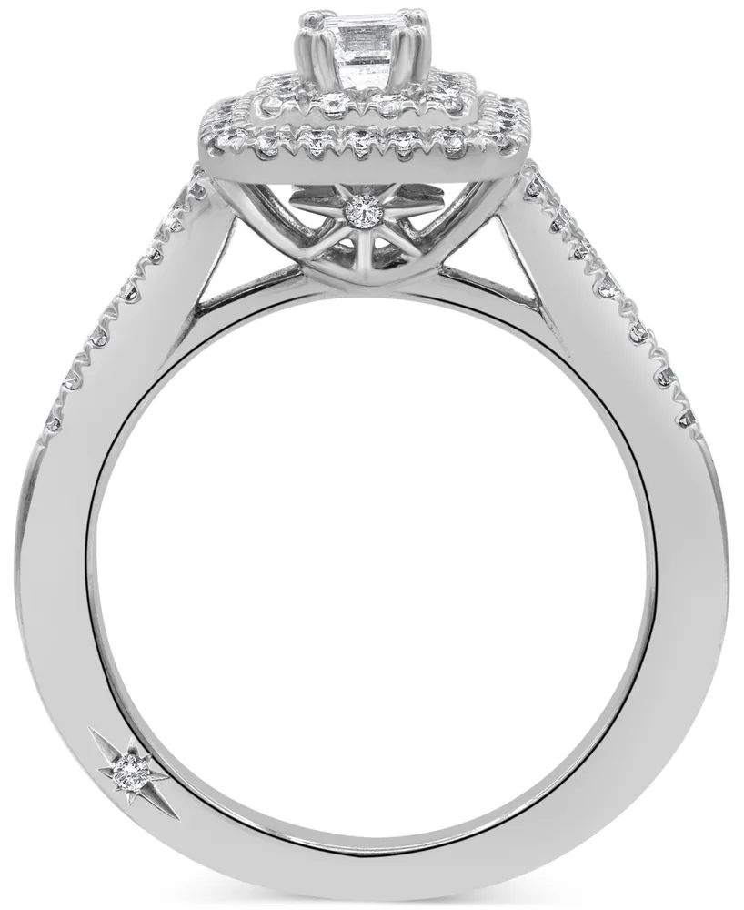 Diamond Emerald-Cut Double Halo Engagement Ring (1 ct. t.w.) in 18k White Gold