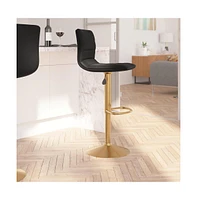Set Of 2 Contemporary Height Adjustable Swivel Stools With Back And Pedestal Base Footrest