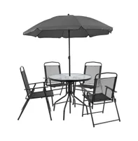 6 Piece Patio Garden Set With Table, Umbrella And 4 Folding Chairs