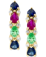 Effy Multi-Gemstone (1-7/8 ct. t.w.) & Diamond (1/8 ct. t.w.) Leverback Earrings in 14k Gold