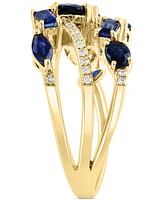 Effy Sapphire (2-5/8 ct. t.w.) & Diamond (1/10 ct. t.w.) Openwork Cluster Ring in 14k Gold