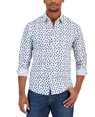 Michael Kors Men's Slim Fit Stretch Floral Print Long Sleeve Shirt