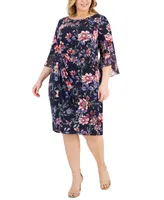 Connected Plus Bell-Sleeve Gathered Sheath Dress
