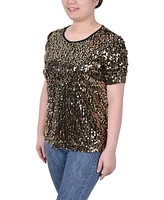 Ny Collection Petite Short Sleeve Sequined Top