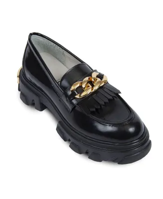 Gold Chain Leather Women's Loafer By Urbn Kicks