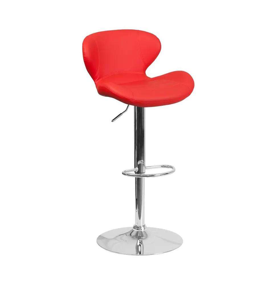 Curved Back Swivel Adjustable Height Barstool With Chrome Base