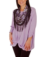 Ny Collection Petite 3/4 Sleeve Top with Scarf